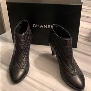CHANEL Black Quilted Leather Booties